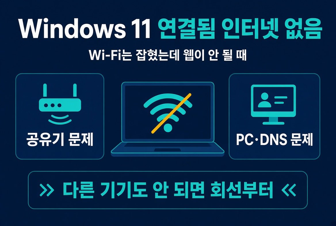 Windows 11 Wi-Fi는 연결됐는데 인터넷이 없을 때