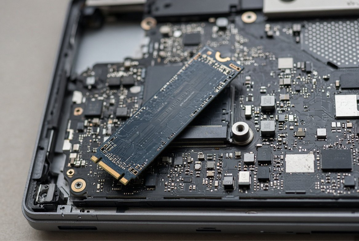 노트북 메인보드 위에 올려 둔 M.2 NVMe SSD