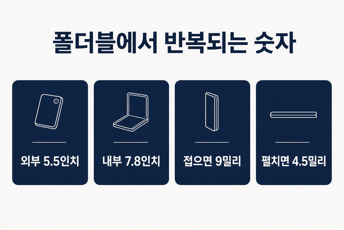 폴더블에서 반복되는 화면 크기와 두께 숫자