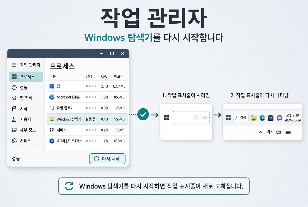 작업 관리자에서 Windows 탐색기 다시 시작