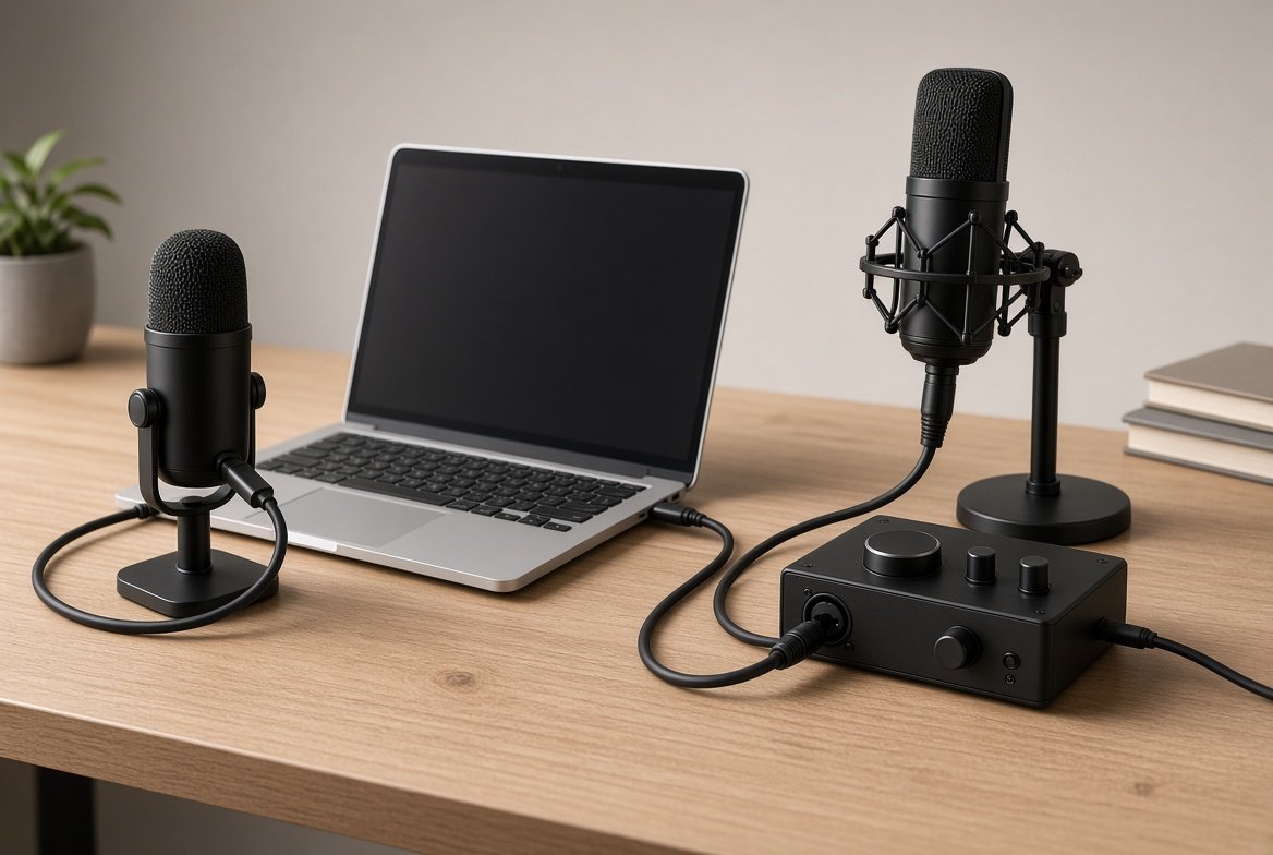 USB 마이크와 XLR 마이크 오디오 인터페이스 구성