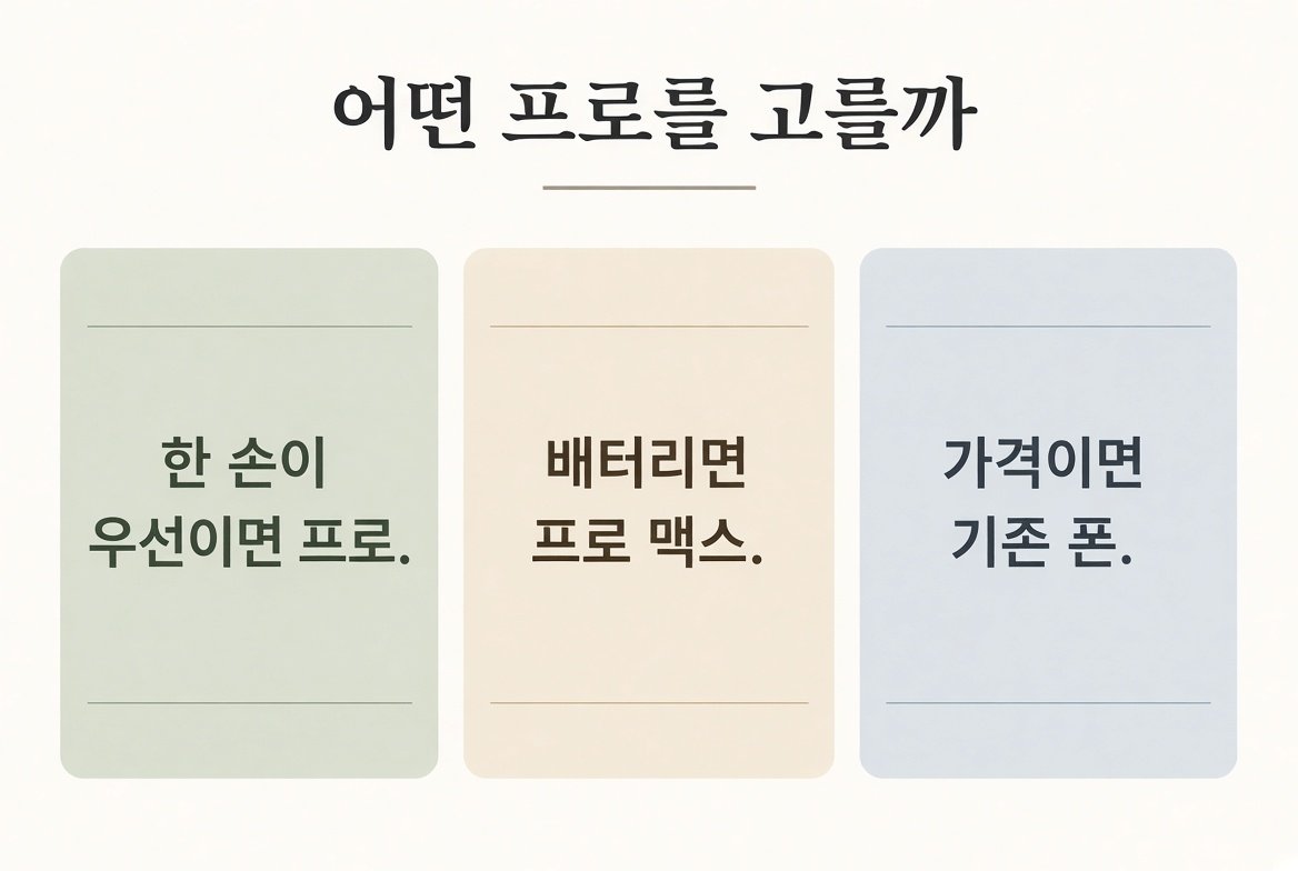 한 손이면 프로, 배터리면 프로 맥스, 가격이면 기존 폰