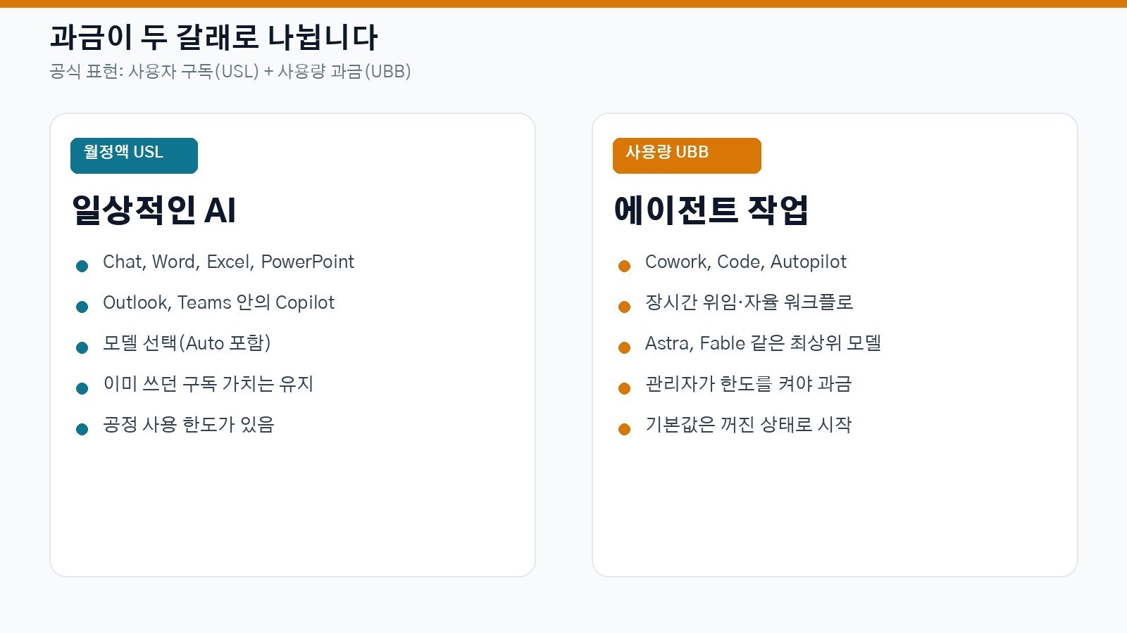 Copilot 월정액 USL과 사용량 과금 UBB 차이