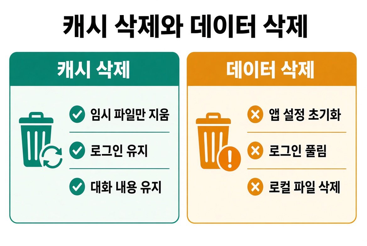 갤럭시 앱 캐시 삭제와 데이터 삭제의 차이