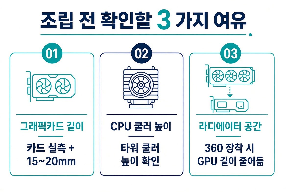 PC 케이스 고르는 법에서 확인할 그래픽카드 길이, CPU 쿨러 높이, 라디에이터 공간