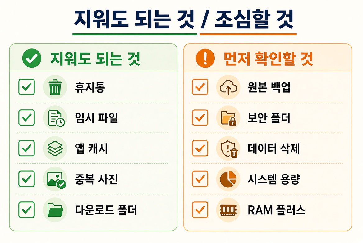 갤럭시에서 바로 지워도 되는 항목과 먼저 확인해야 하는 항목