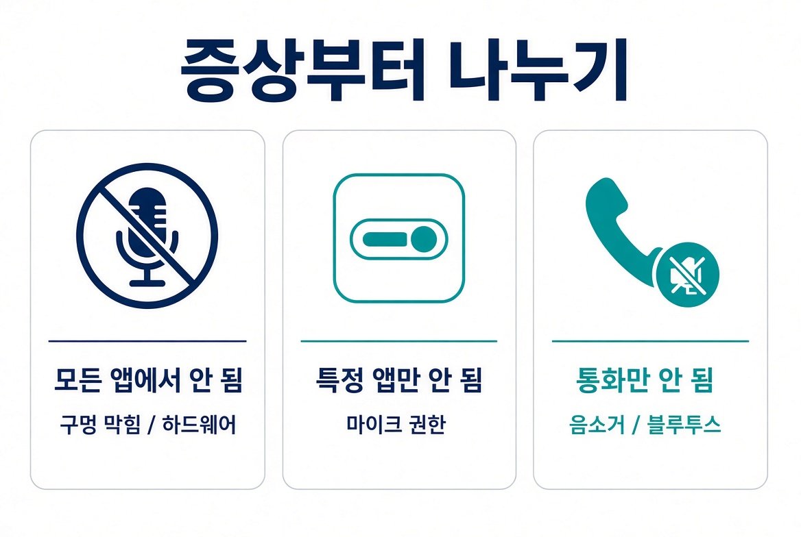 아이폰 마이크 안됨 증상을 모든 앱, 특정 앱, 통화만으로 나눈 비교