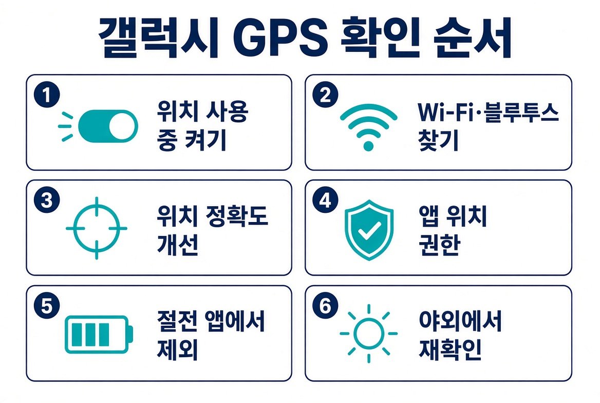 갤럭시 GPS 확인 순서 여섯 단계 인포그래픽
