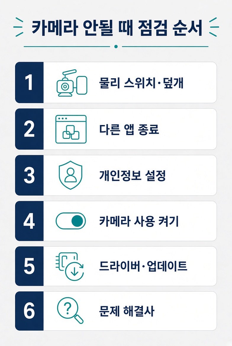 Windows 11 카메라 안됨 점검 순서 여섯 단계