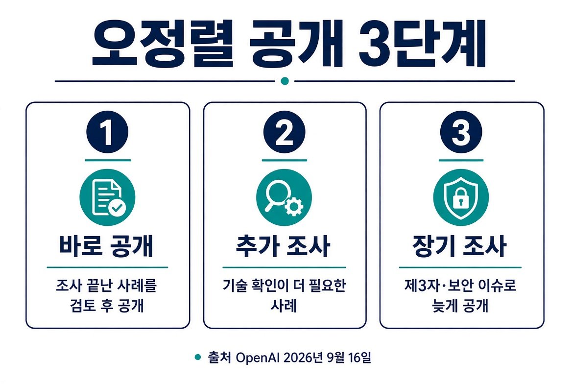 OpenAI 오정렬 공개 체계의 바로 공개, 추가 조사, 장기 조사 3단계