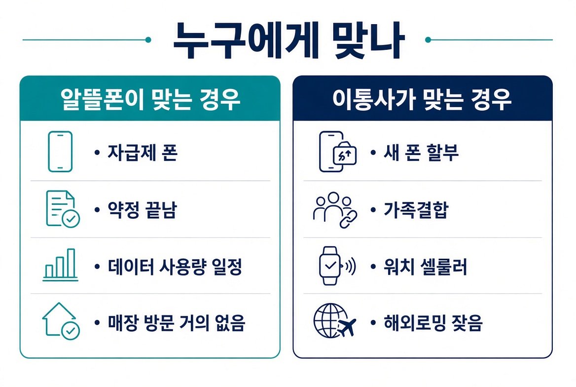 알뜰폰이 맞는 경우와 이통사가 맞는 경우 비교