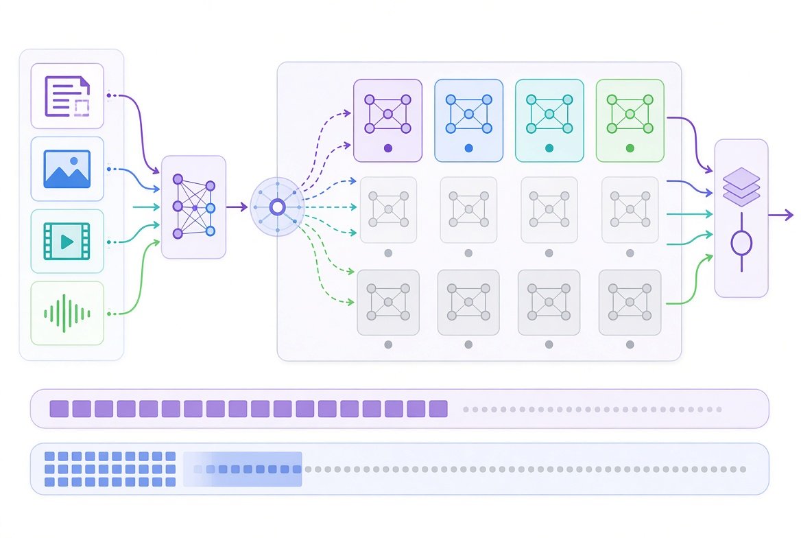 Muse Spark Open의 Mixture-of-Experts 구조와 멀티모달 입력 개념 다이어그램