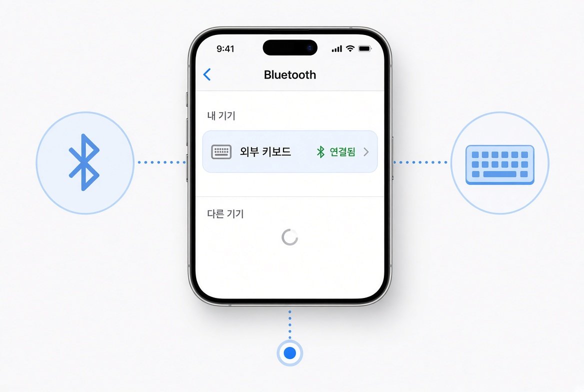 아이폰 Bluetooth 설정에서 외부 키보드 연결 상태 확인