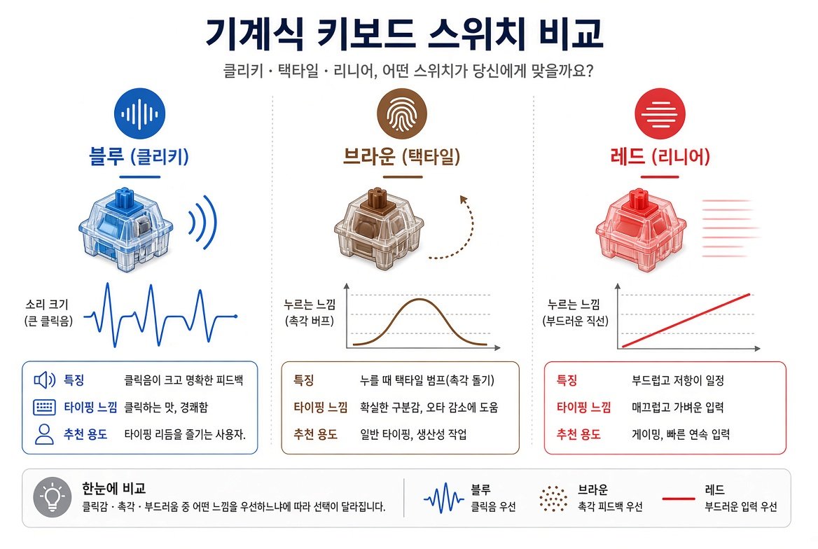 기계식 키보드 스위치 비교 청축 갈축 적축