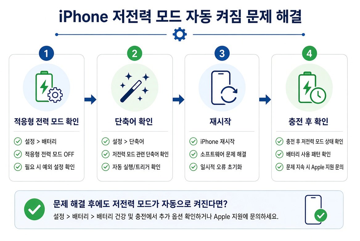 아이폰 저전력 모드 자동 켜짐 문제 해결 순서도