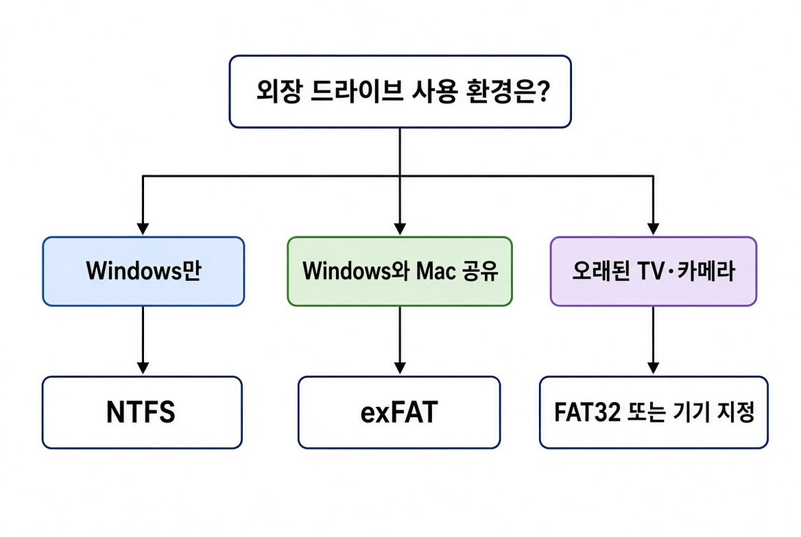 외장 드라이브 포맷 선택 순서도