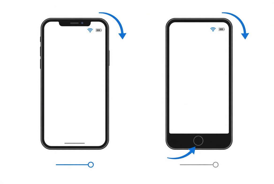 Face ID 모델과 홈 버튼 모델의 제어센터 여는 제스처 차이