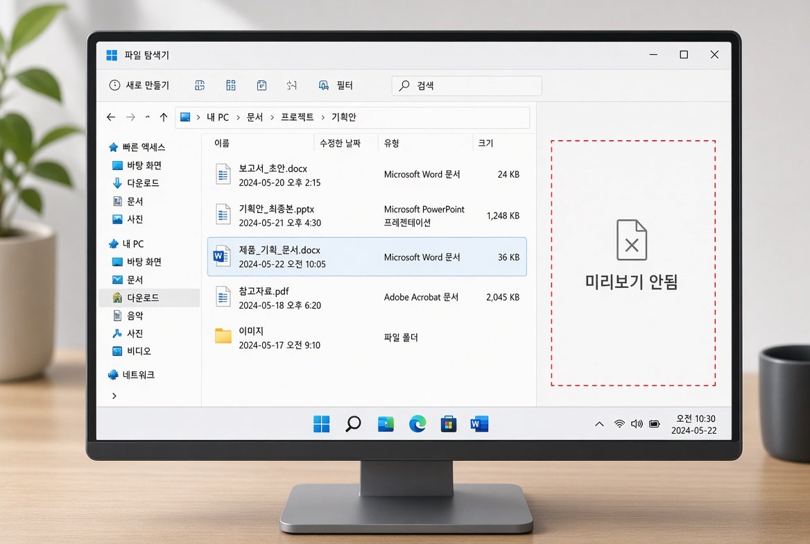 파일 탐색기에서 미리보기 창이 비어 있는 화면