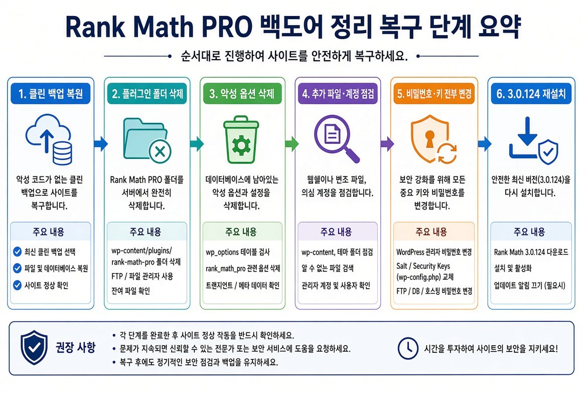 Rank Math PRO 백도어 복구 단계 요약