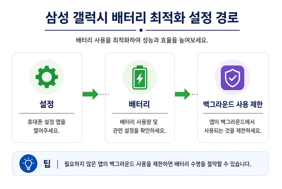 설정에서 배터리, 백그라운드 사용 제한으로 가는 경로 인포그래픽