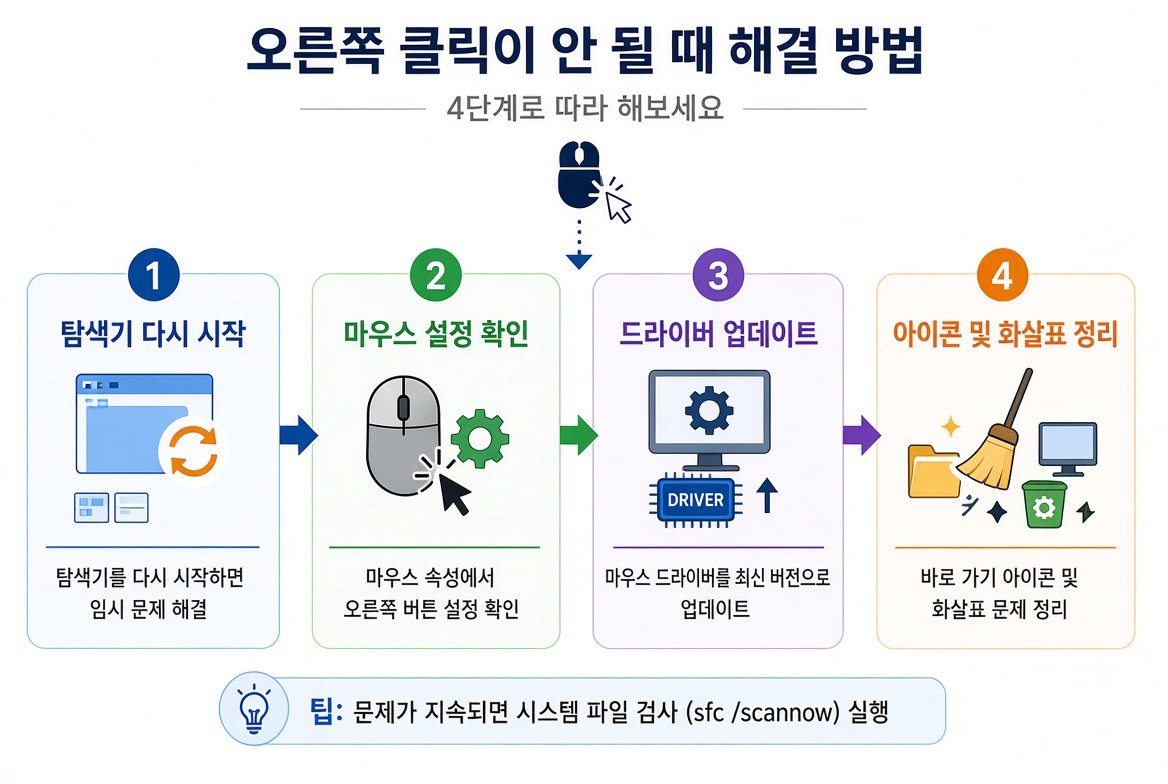 Windows 11 마우스 오른쪽 클릭 안됨 해결 순서 요약