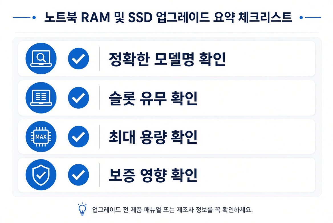 노트북 RAM 및 SSD 업그레이드 전 확인 체크리스트